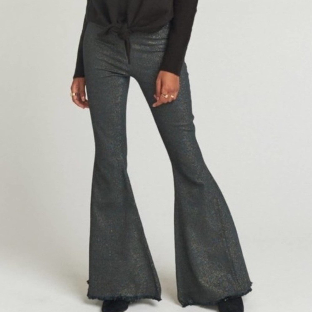 Show me your mumu Womens Berkeley Bells charcoal Shimmer flare jeans XS NEW